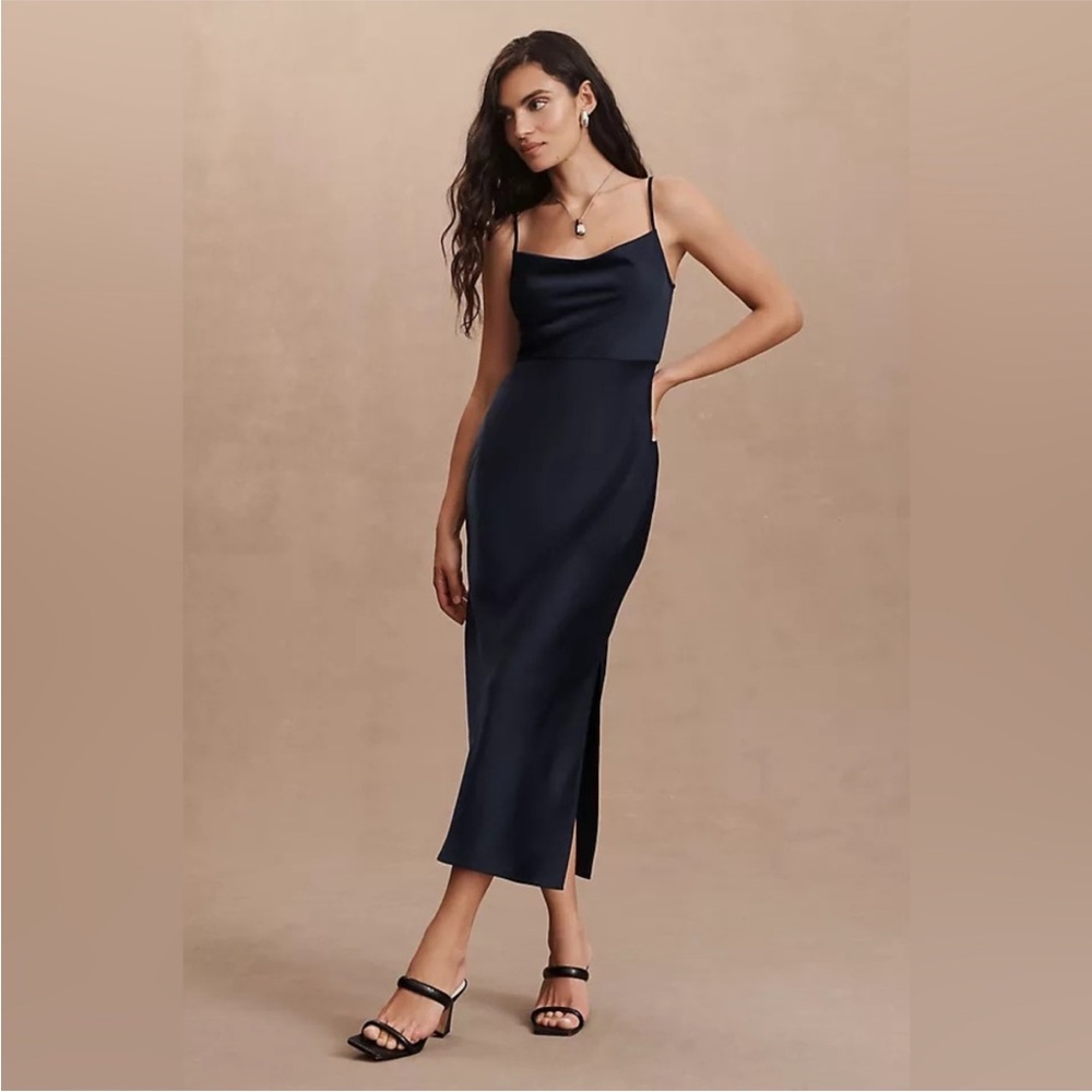BHLDN Cali Satin Cowl-Neck Midi Slip Dress